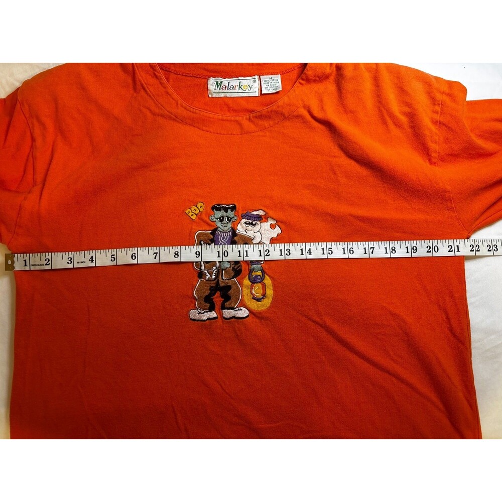 Vintage Malarkey 90s Halloween Long Sleeve Orange Shirt Frankenstein Ghost M - Picture 8 of 12